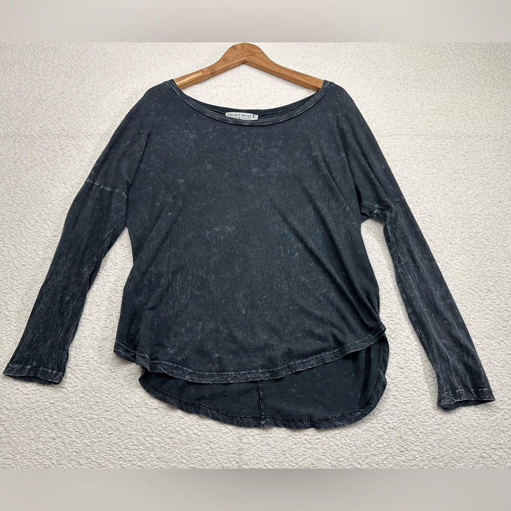 Project Social T Round Neck Long Sleeve T-Shirt Black Marble Women’s Size Small